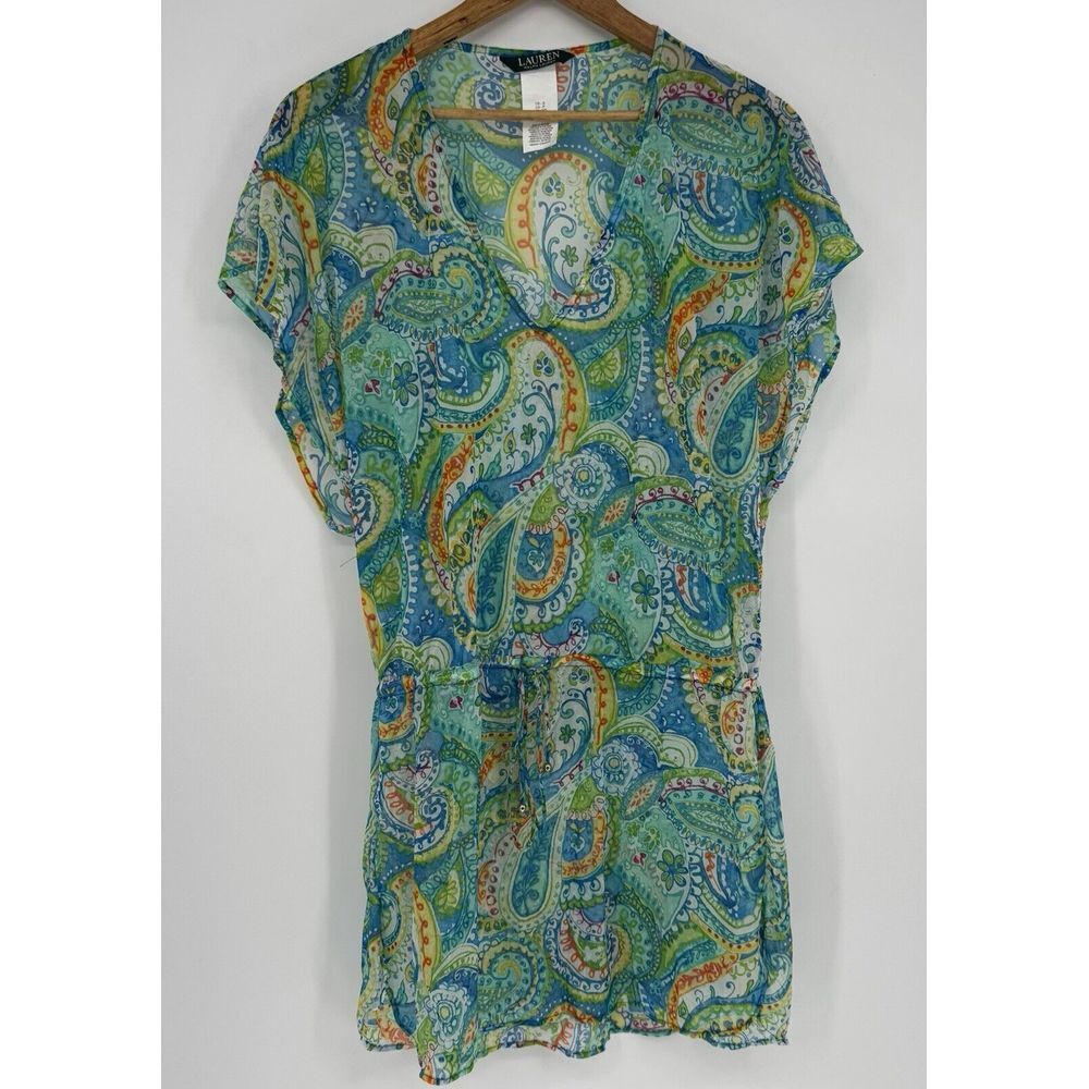 Lauren Ralph Lauren Paisley Mesh Swim Cover Up Blue Green Carnivale‎ Size Small
